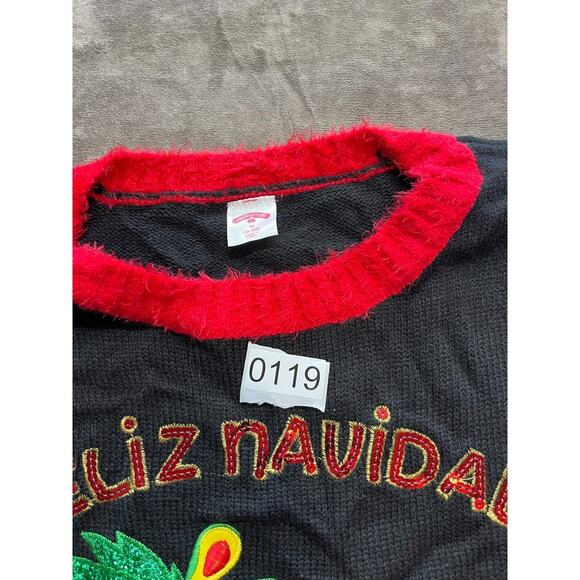 UGLY CHRISTMAS SWEATER FELIZ NAVIDAD‎ BLACK WOMENS M Holiday Time~Christmas - Picture 4 of 4